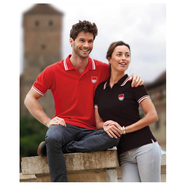 Poloshirt mit gesticktem Frankenwappen in rot/weiß oder schwarz/weiß - XL, Rot