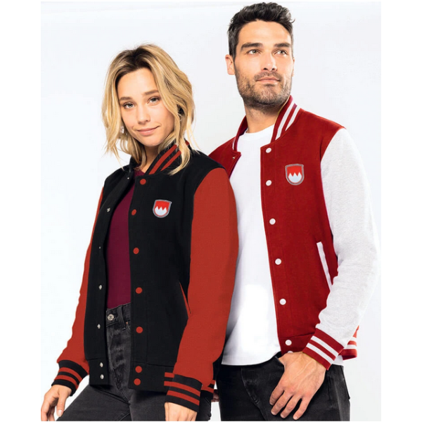 FRANKEN College Jacke in schwarz mit roten Ärmeln - L