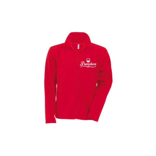 Rote Fleecejacke mit gesticktem Frankenmotiv - XL