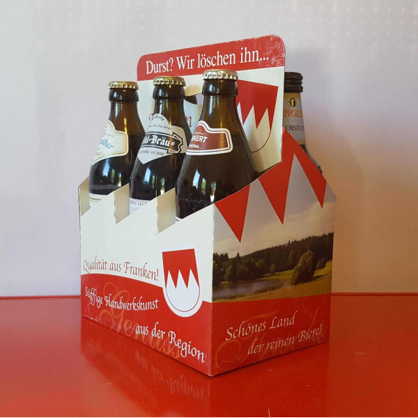 Bierträgerla für 6 Flaschen (fränkischem) Bier mit Inhalt