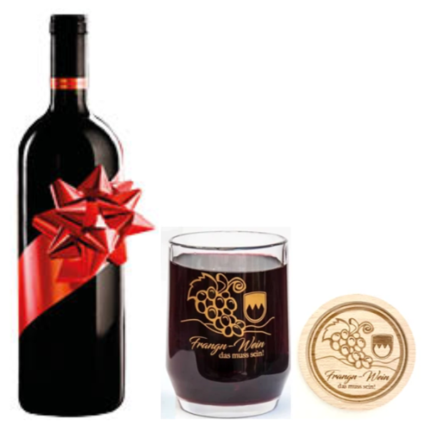 Überraschungsset: Qualitäts-Frankenwein + Glas-Weinkrüglein + Holz-Untersetzer