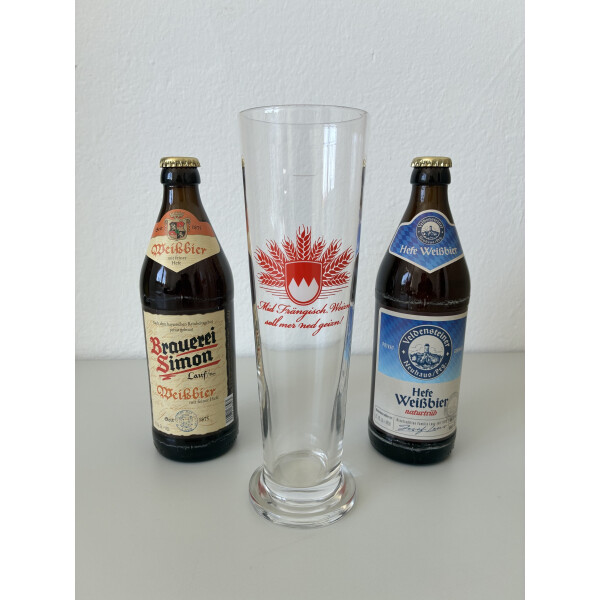 Weizen-Set bestehend aus einem Weizenglas und 2 fränkischen Bieren